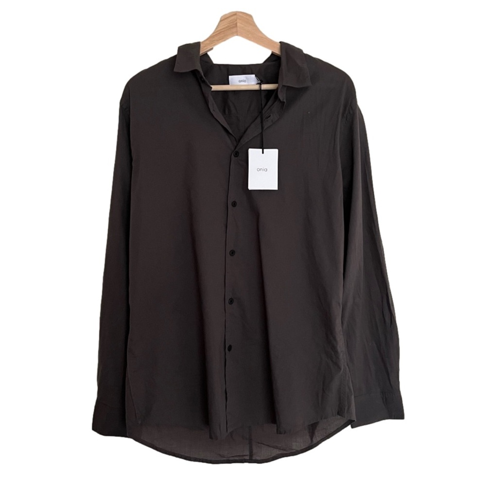 Onia Albert Shirt Mens Size L Button Down Dark Gray Charcoal